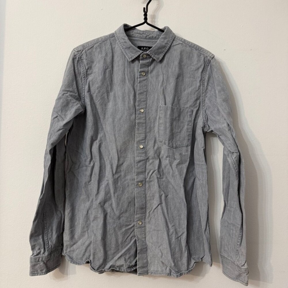 A.P.C. Rue Madame Paris Light Wash Denim Button Down Shirt Size L